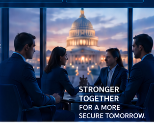 Federal contractor team meeting with the U.S. Capitol in the background